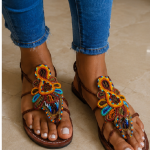 Sandales en cuir décorées de perles